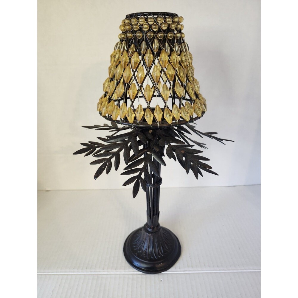 CANDLE HOLDER-PALM TREE-TEALIGHT-BEADED SHADE-TABLE STAND-UNIQUE-TROPICAL